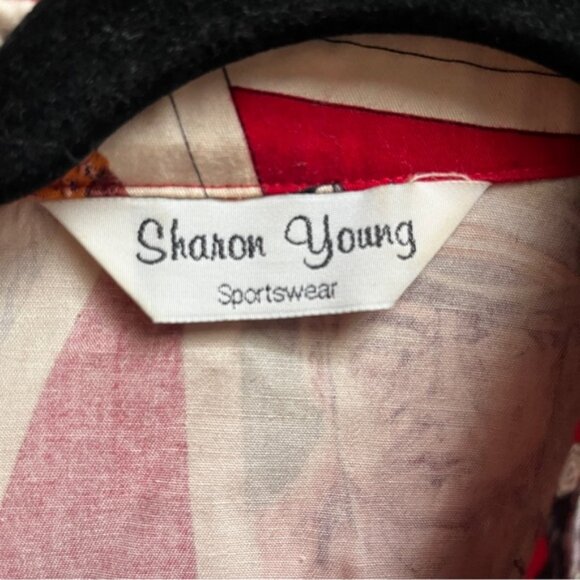 Vintage Sharon Young 80s western cowboy movie print button down shirt Sz M - Picture 6 of 8